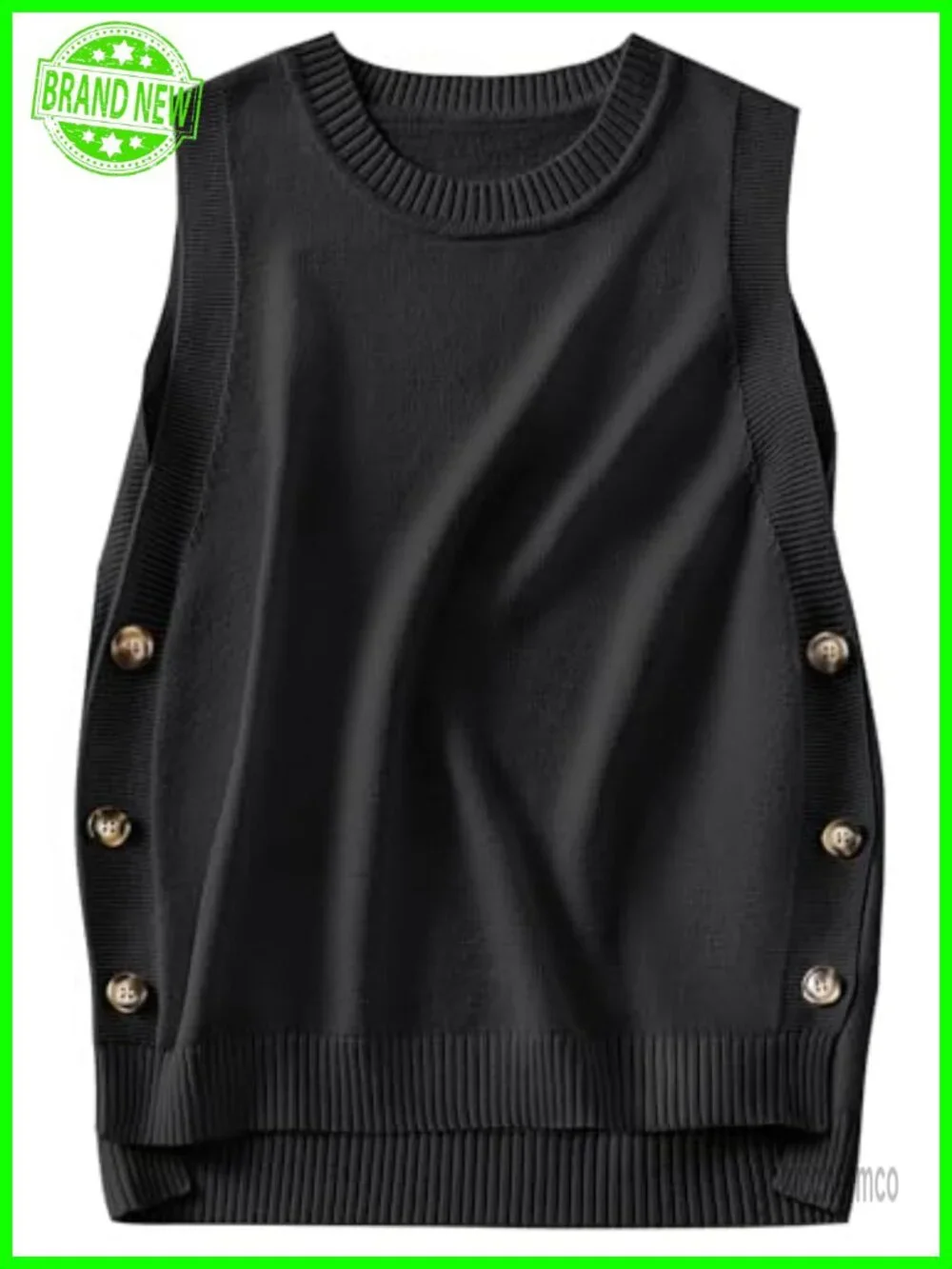 Sleeveless Sweater Vest RIBBED KNIT Side Button Loose Pullover Tank Top